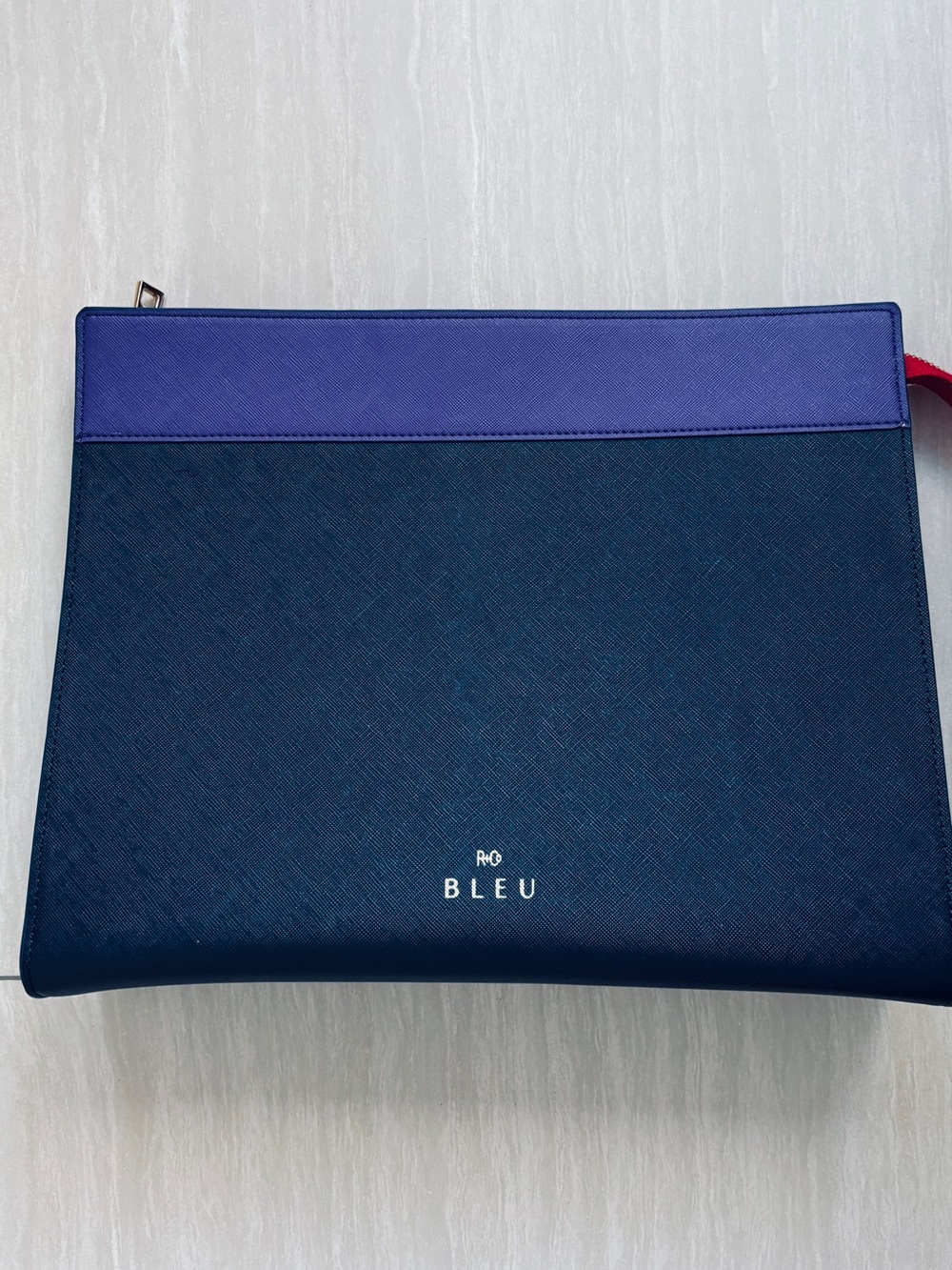 R+Co BLEU Luxury Cosmetic Travel Pouch Clutch Navy Red Purple